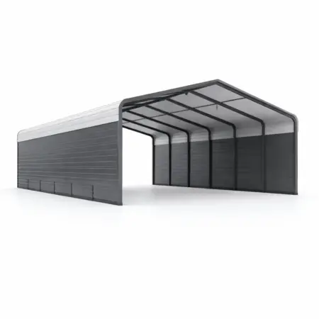 Tettoia per auto in acciaio zincato di colore grigio dimensioni 600 x 300 x 250 cm