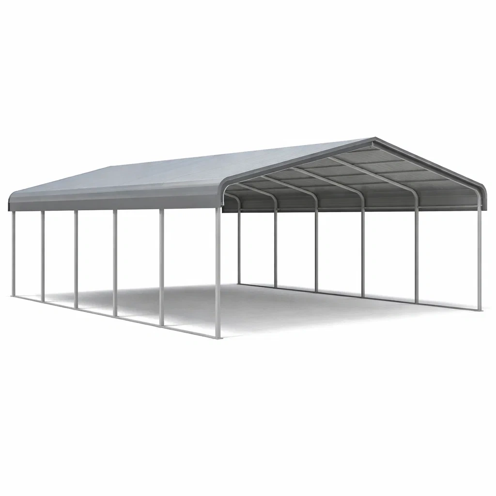 Tettoia per auto per parcheggio in acciaio rivestito in polietilene di colore grigio dimensioni 900 x 600 x 360 cm
