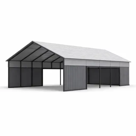 Tettoia per auto capannone in acciaio zincato con pannelli in acciaio di colore grigio dimensioni 10 x 5 x 3 m