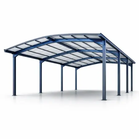Tettoia per auto in acciaio zincato con pannelli in policarbonato di colore blu