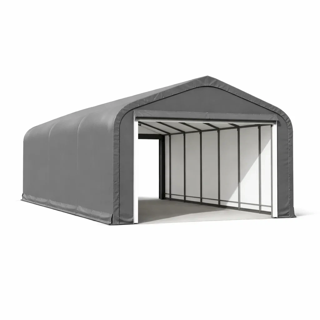 Tettoia per auto rimessa in acciaio e polietilene di colore grigio dimensioni 600 x 300 x 300 cm