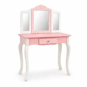 Toeletta pour enfants en bois rose et blanc avec miroirs et tiroir