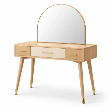 Toeletta en bois avec miroir et trois tiroirs finition naturelle