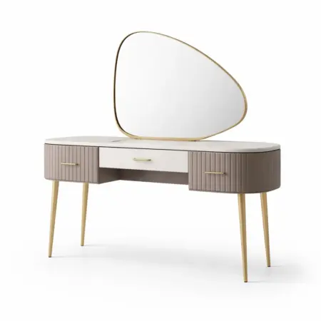 Toeletta en bois avec miroir asymétrique beige