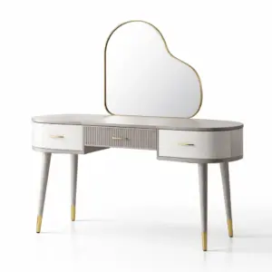 Toeletta avec miroir de forme unique en bois et métal gris et blanc