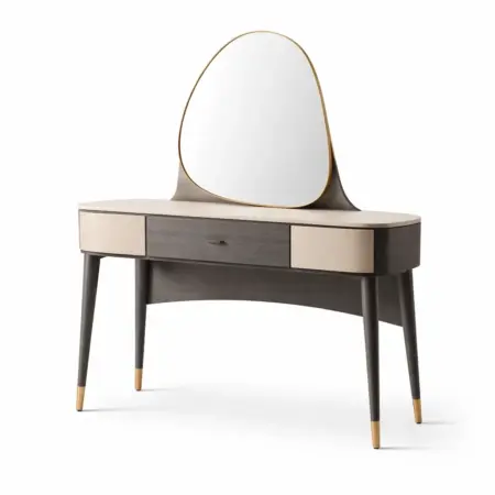 Toeletta en bois massif avec miroir de forme irrégulière